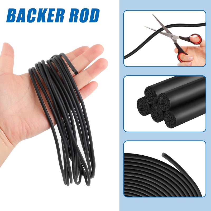 U0U Backer Rod 1/8inch,Backer Rod Kit with Roller Tool,16.4Ft Black Backer Rod Caulk Saver for Installing Door Window Gaps and Joint Concrete Filling (Black, 1/8inch x 16.4feet) - Image 4